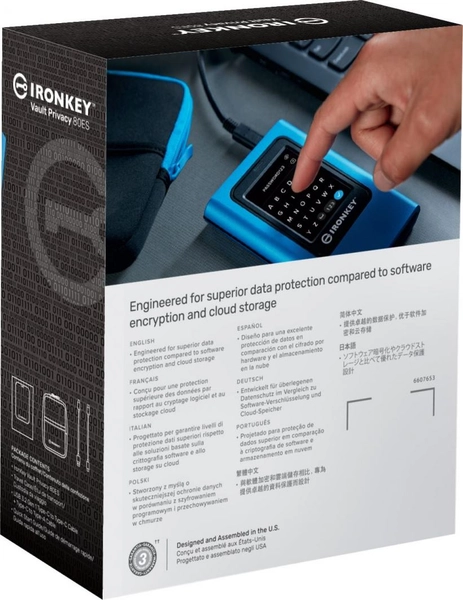 Disk i jashtëm SSD Kingston IronKey Vault Privacy 80 1.92TB, i kaltër/ i zi