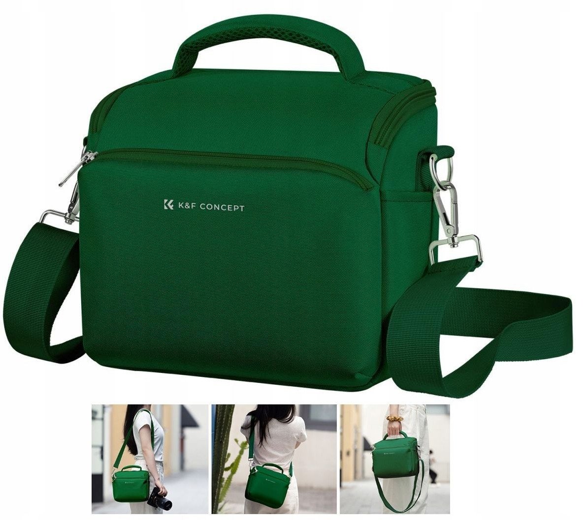 Торба за на рамо за камера K&amp;F Concept Camera Sling Bag, со преграда за објектив, зелена