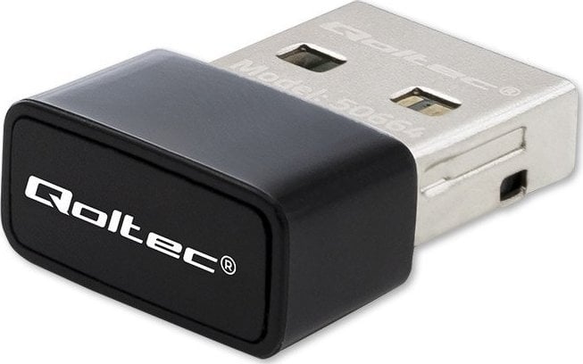 Мрежна картичка Ви‑Фи Qoltec мини УСБ AC, 650Mbps, црна