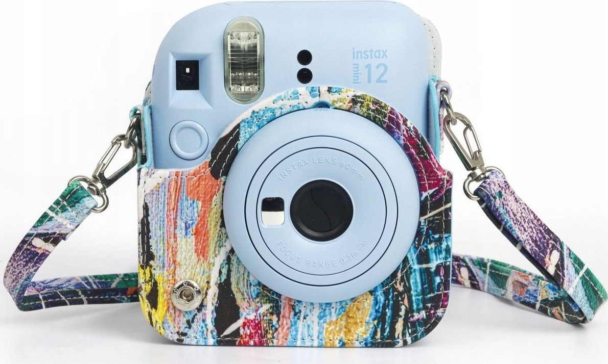 Çantë mbrojtëse LoveInstant Speckled Image për Fujifilm Instax Mini 12, lëkurë eko, me rrip, blu