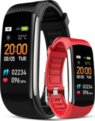 Smartband Giewont GW200, ekran me prekje, matje rrahjesh zemre, i zi me rrip të kuq