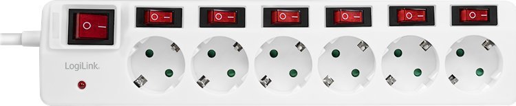 Електричен продолжувач LogiLink LPS250, 6 приклучоци, кабел 1.5 m, бел