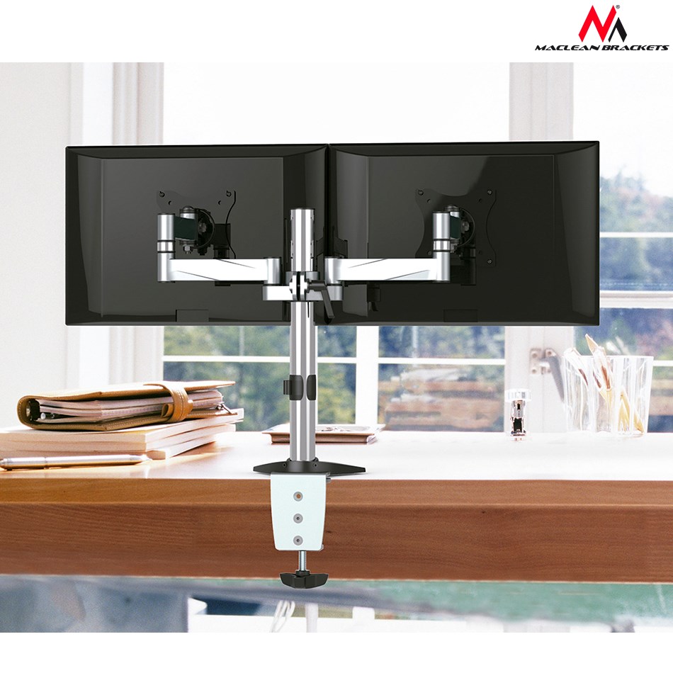 Mbajtëse tavoline për dy monitorë Maclean MC-714, 13-27", 8kg, e zezë
