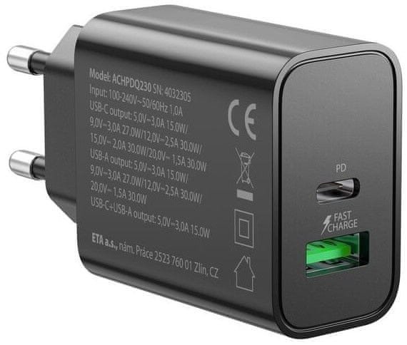 Karikues USB Gogen ACHPDQ230B, PD 30W, 2 porta USB C dhe USB A, i zi