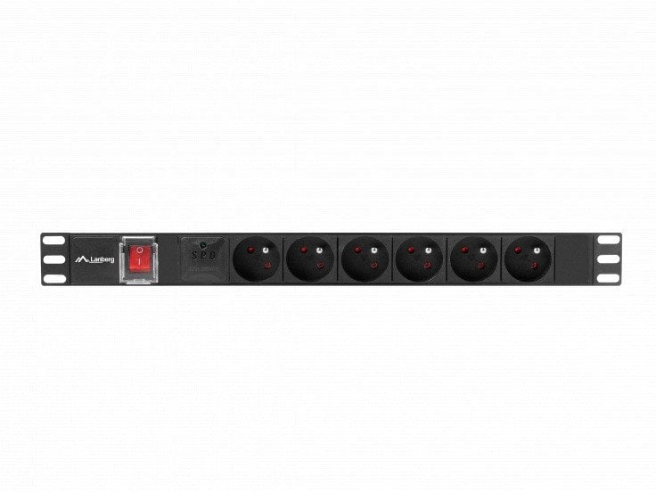 Panel energjie rack Lanberg PDU 19" 1U, 6x 230V 10A, kabllo 2m, i zi