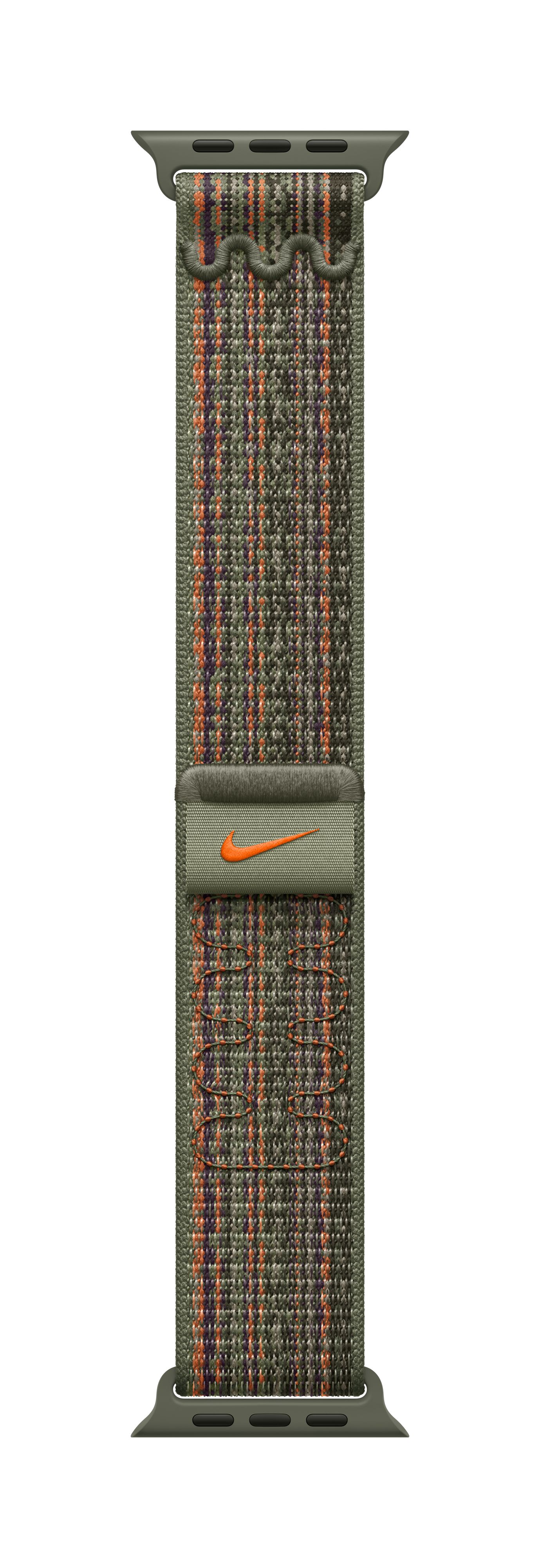 Apple Watch 45mm Nike Band, Sequoia/Orange Nike Sport Loop