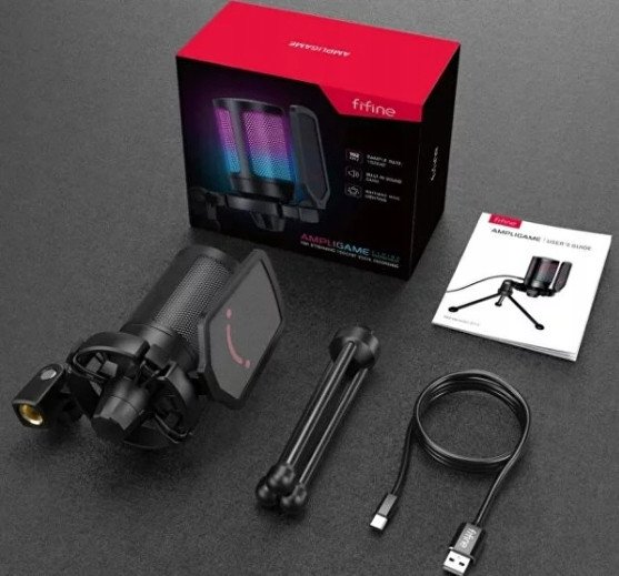 Гејминг микрофон Fifine AmpliGame A6VW, USB, RGB, бел