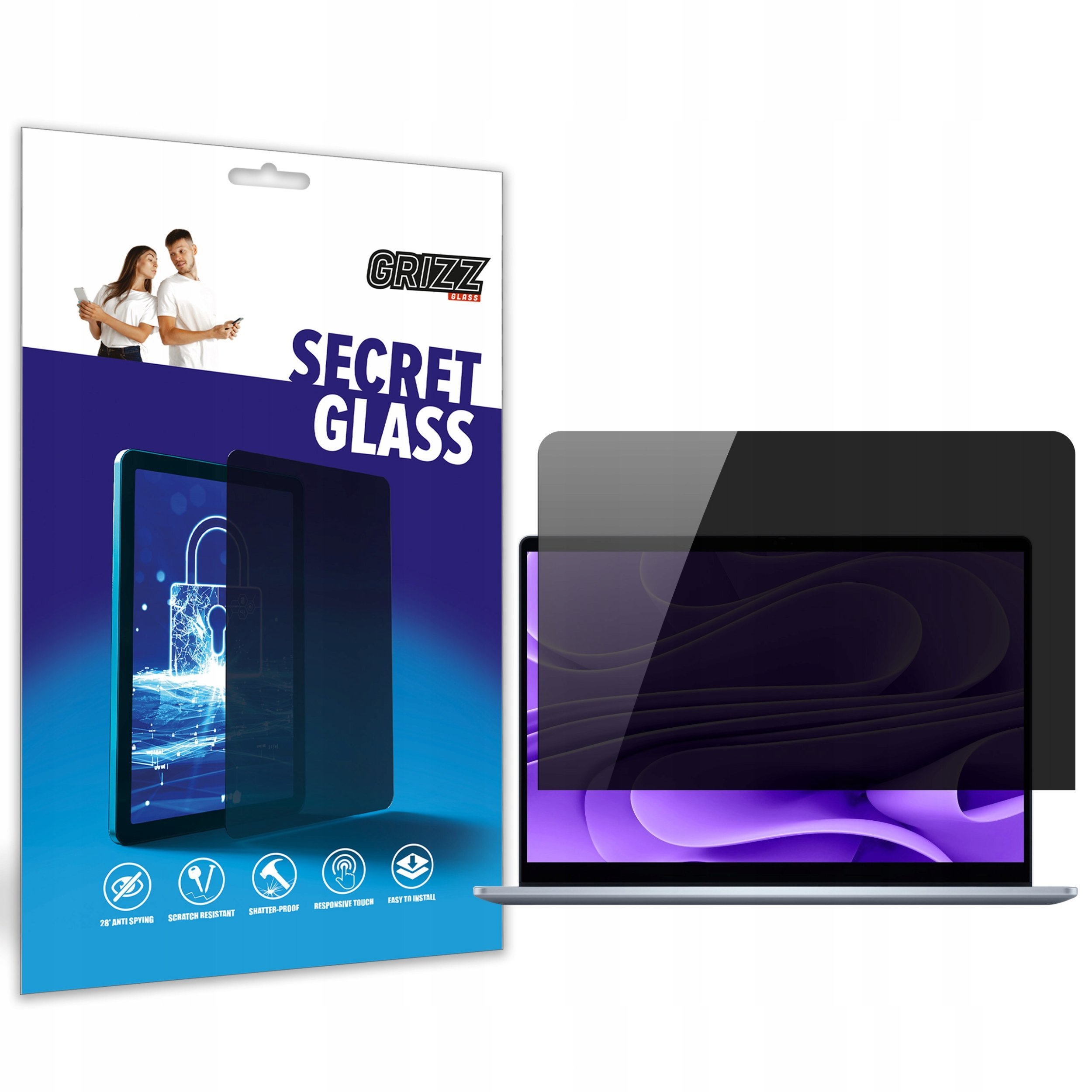 Заштитен приватен стаклен заштитник Grizz SecretGlass за Dell Pro 14 Plus, 14", проѕирен