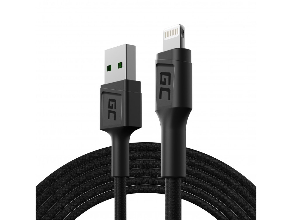 Kabllo Green Cell KABGC18, USB në Lightning, 200cm, e zezë