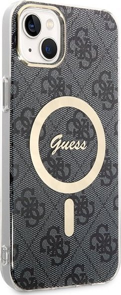 Set aksesorësh Guess GUBPP14MH4EACSK për iPhone 14 Plus, husë hardcase 4G Print MagSafe, karikues wireless, e zezë