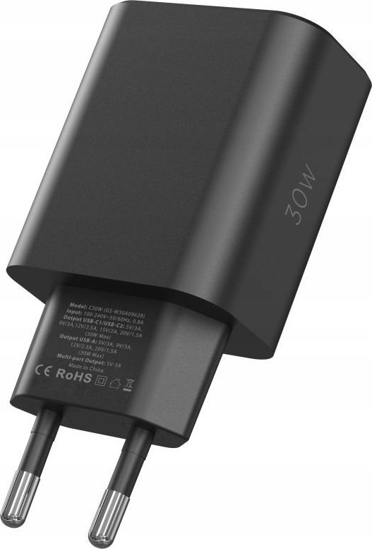 Karikues muri Tech-Protect C30W, 2x USB-C PD 30W, USB QC 3.0, i bardhë