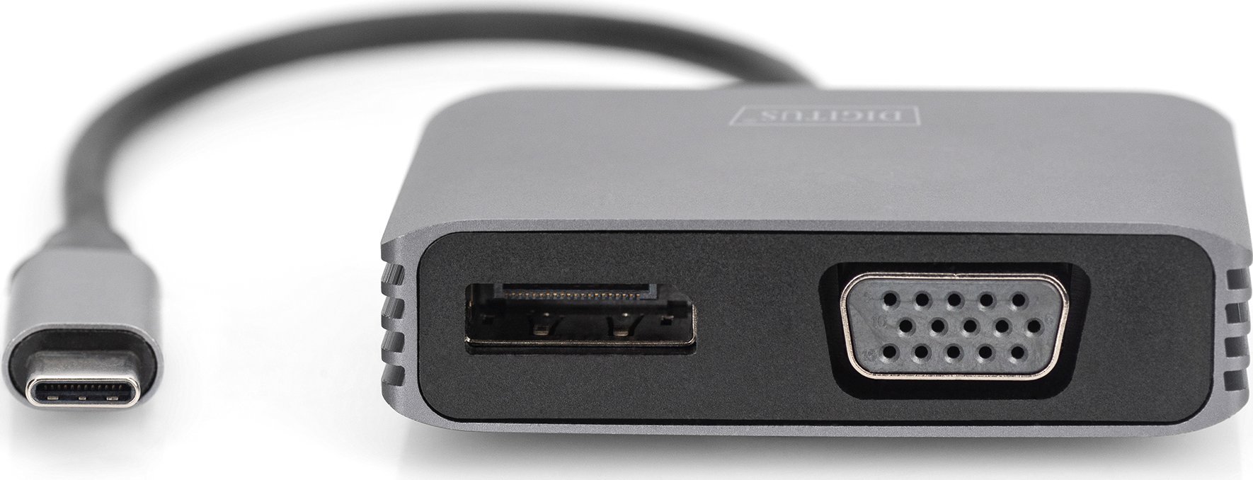 Adapter USB Digitus USB C në DisplayPort dhe VGA, 0.2m, 4K Ultra HD, gri