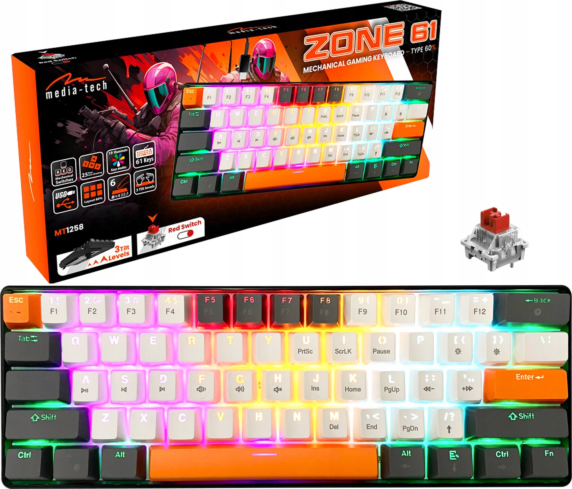 Механичка тастатура Media-Tech Zone 61 MT1258, 61 копчиња, RGB, црна