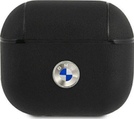 Mbulesë BMW BMA3SSLBK për AirPods 3, lëkurë origjinale, me logo argjendi, e zezë