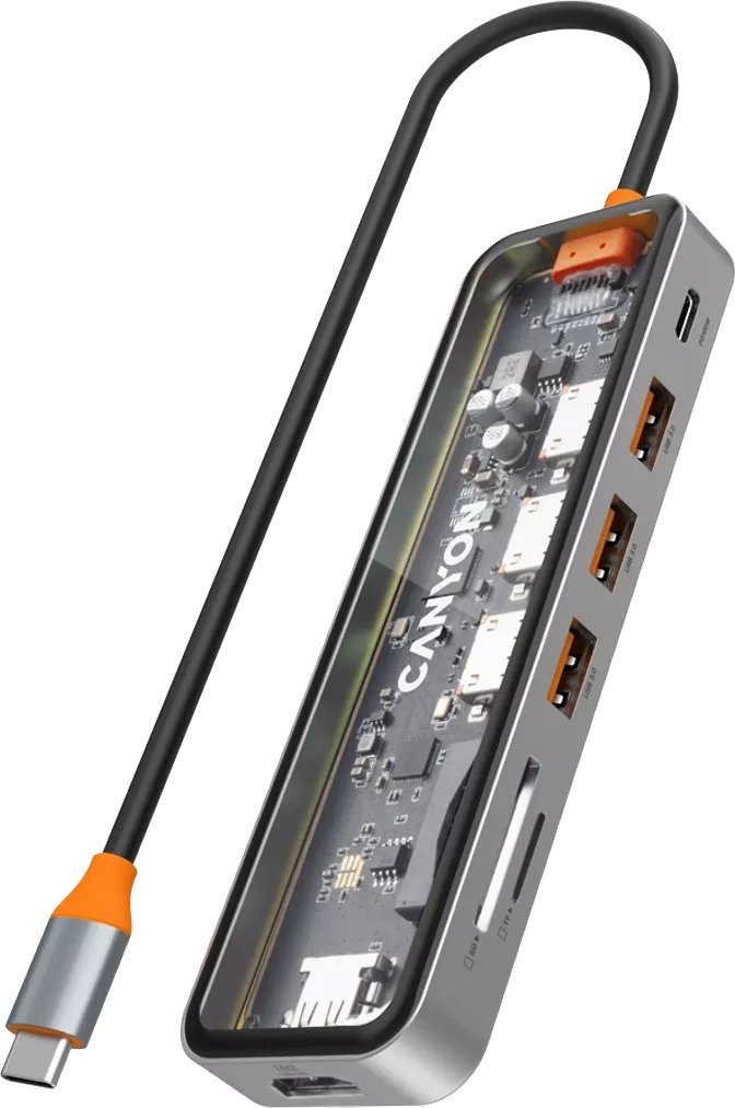 Hub USB C Canyon DS-13, 7 në 1, 4K, gri