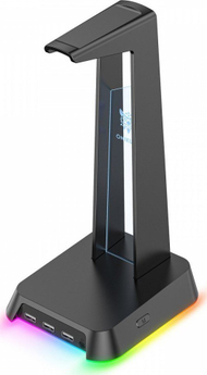 Mbajtëse kufjesh Onikuma Stand Holder Base, RGB, me USB HUB, e zezë