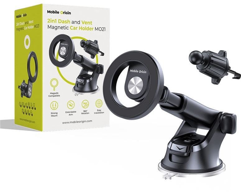 Mbajtës magnetik për veturë Mobile Origin MO21, 2in1 pult dhe grilë ajri, për telefona 4–7", i zi