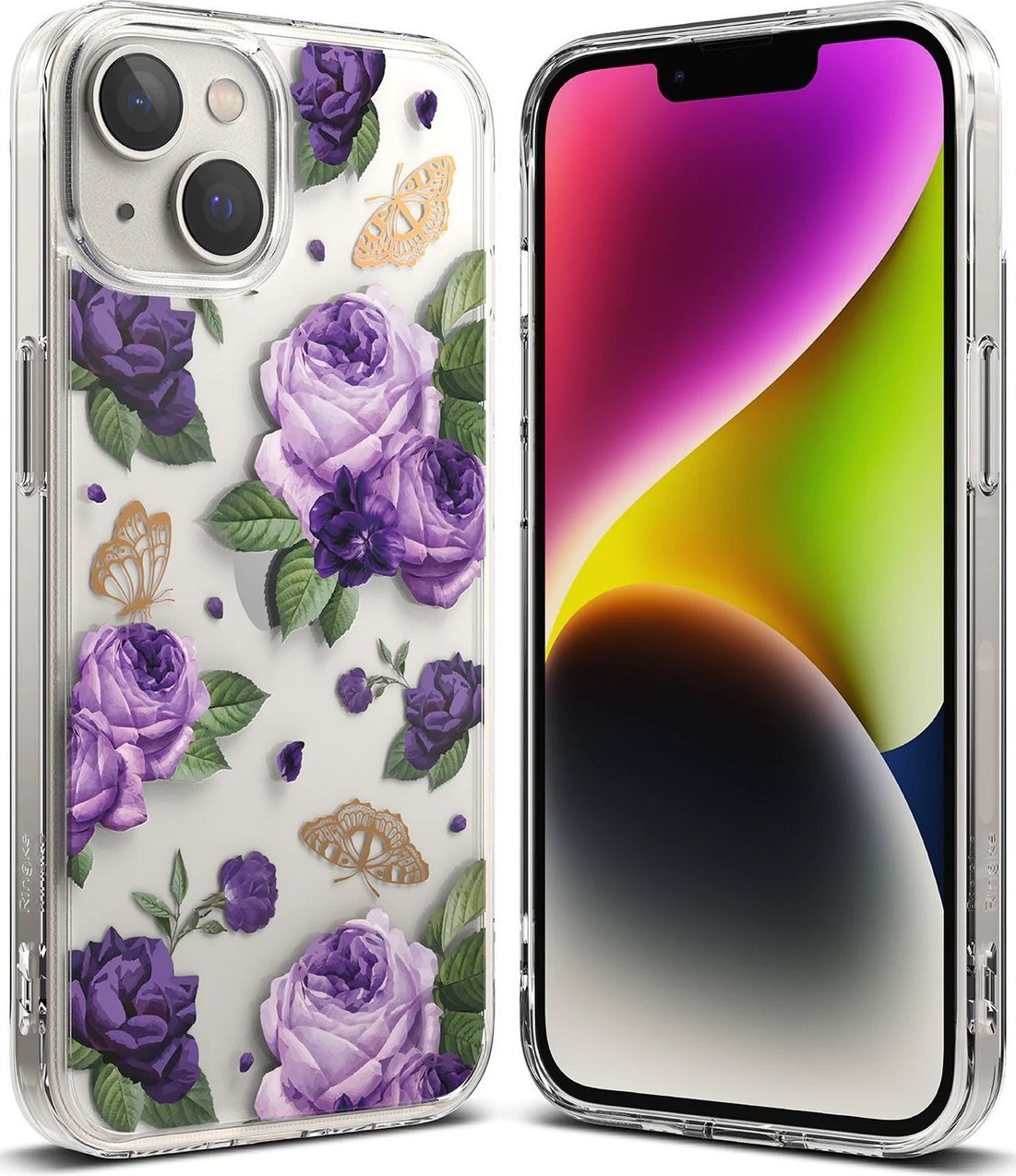 Mbulesë mbrojtëse Ringke Fusion Design për iPhone 14 Plus, xhel dhe pjesë e pasme e fortë, transparente Purple Rose
