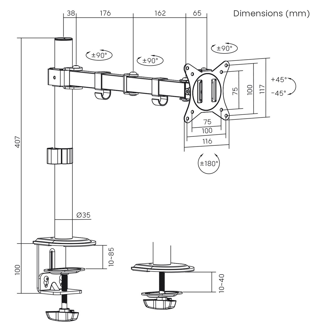 Mbajtëse tavoline për monitor Maclean MC-753N, 17"-32", 9kg, VESA 75x75, e zezë