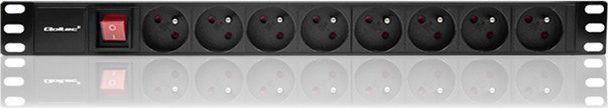 Листел RACK Qoltec 1U, 8x FRENCH, 16A, кабел 2m, црна