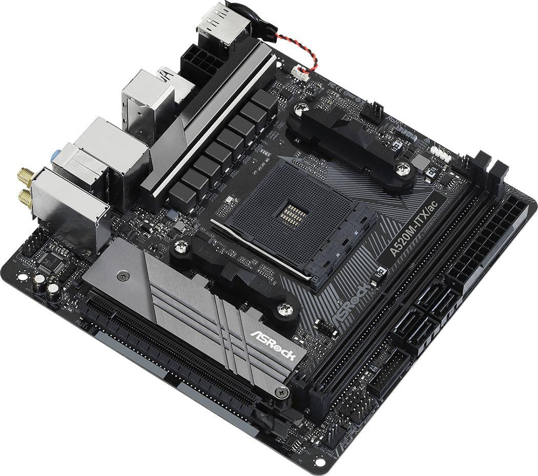 Pllakë amë ASRock A520M-ITX/AC, AMD A520, Socket AM4, 2 slota, Bluetooth / Wi-Fi 5, Mini ITX