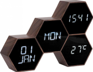 Дигитален часовник Karlsson Six in the Mix, LED екран, шестоаголна форма, црн