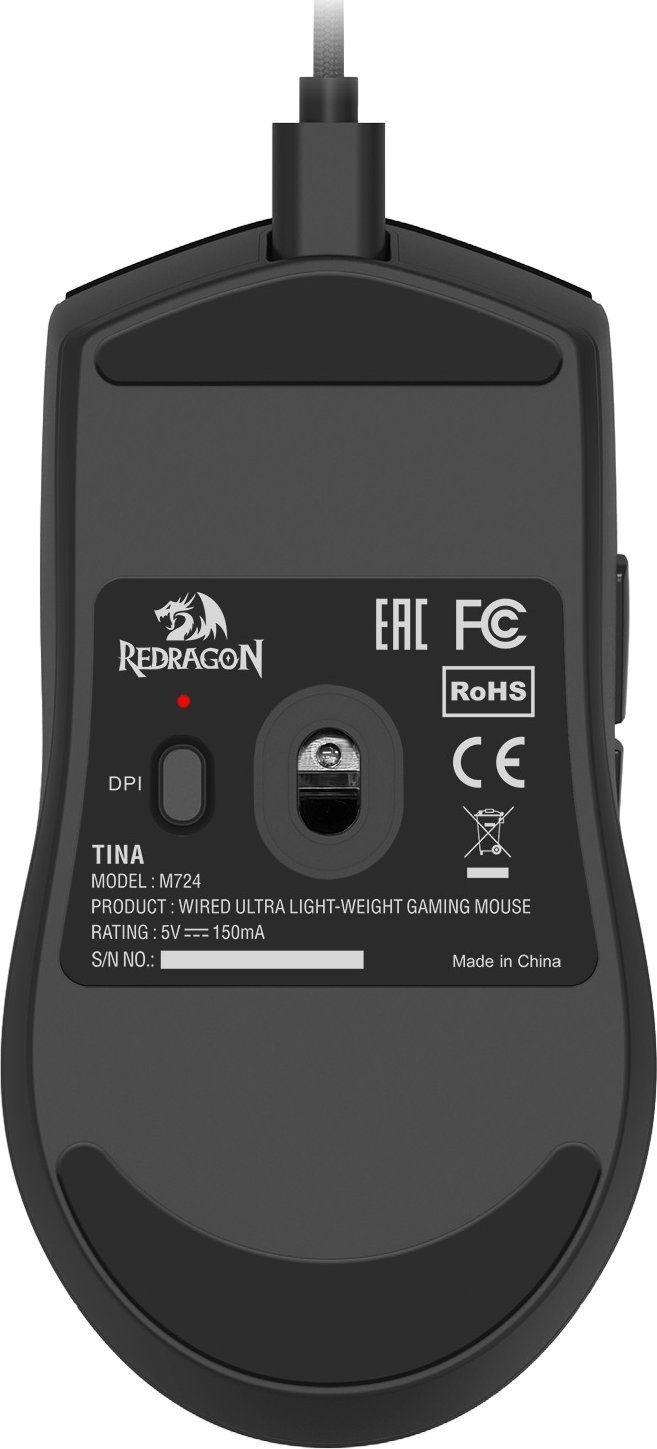 Maus gaming Redragon M724, 12400 DPI, 42g ultra i lehtë, me kabllo, i zi