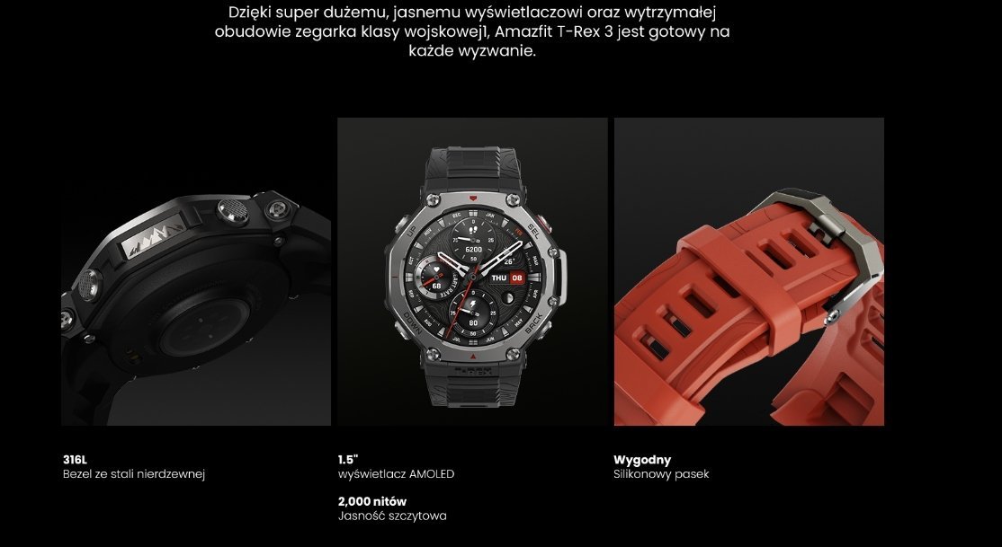 Ora inteligjente Amazfit T-Rex 3, GPS, rezistent ndaj ujit, e zezë Onyx