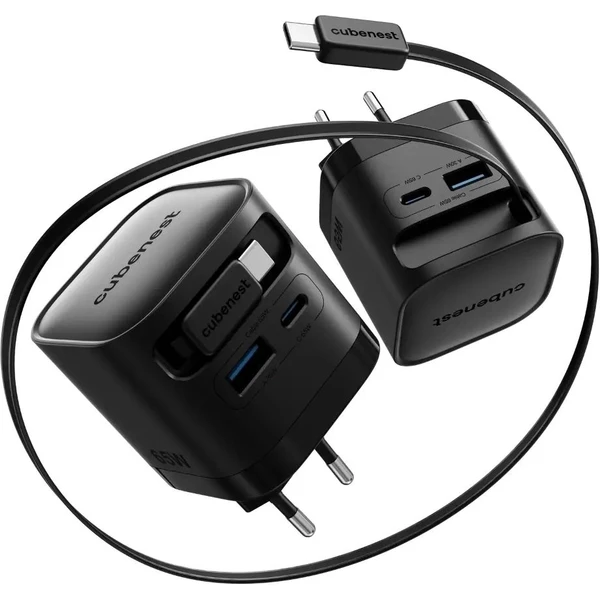 Karikues Cubenest S3D2 PD GaN, 65W, me kabllo USB C, i zi