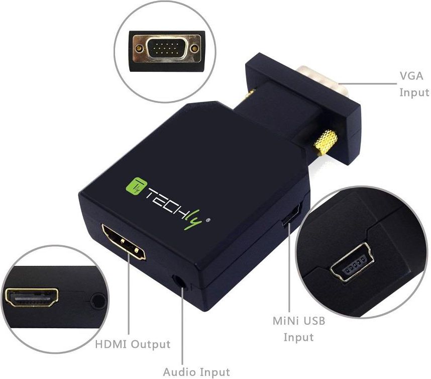 Përshtatës Techly AV HDMI - D-Sub (VGA) + Jack 3.5 mm, i zi