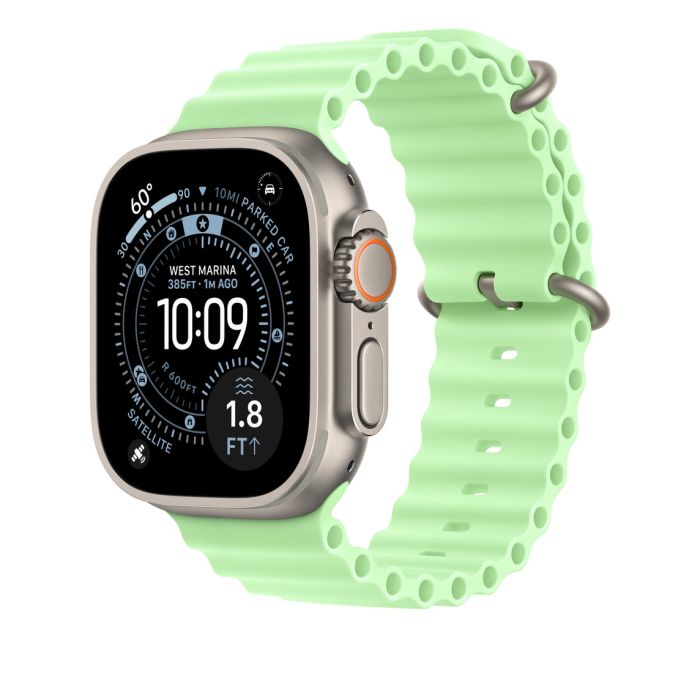 Apple Watch 49mm Band, Neon Green Ocean Band, Natural Titanium Finish
