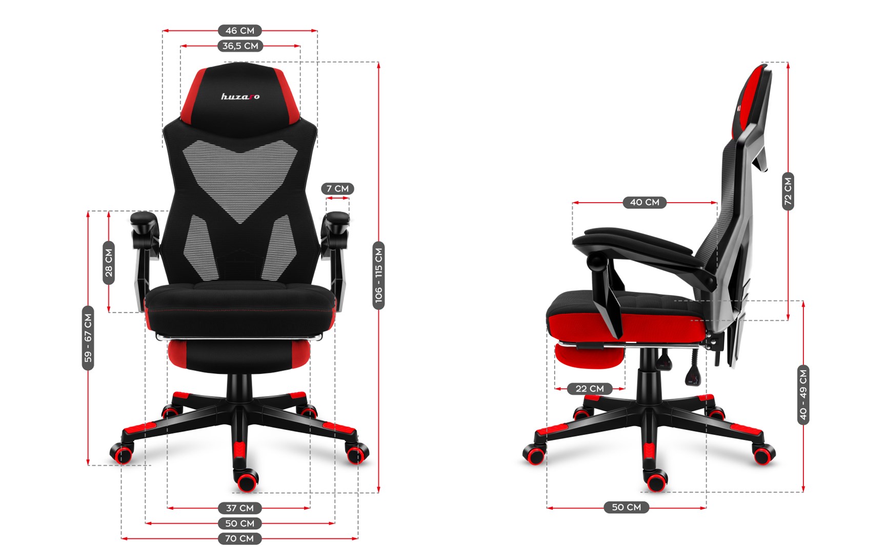 Гејмерска столица Huzaro Combat 3.0, 140kg, црвена