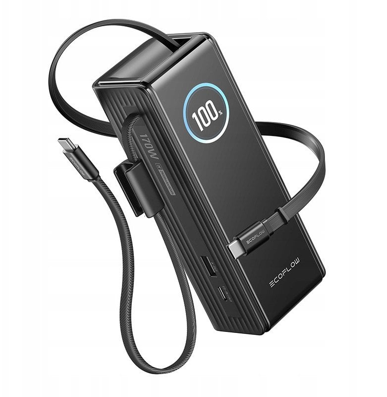 Power bank EcoFlow RAPID 25K, kabllo e integruar, i zi