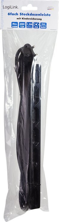 Rregletë zgjatuese LogiLink LPS231B, 6 dalje AC, 1.5m, e zezë