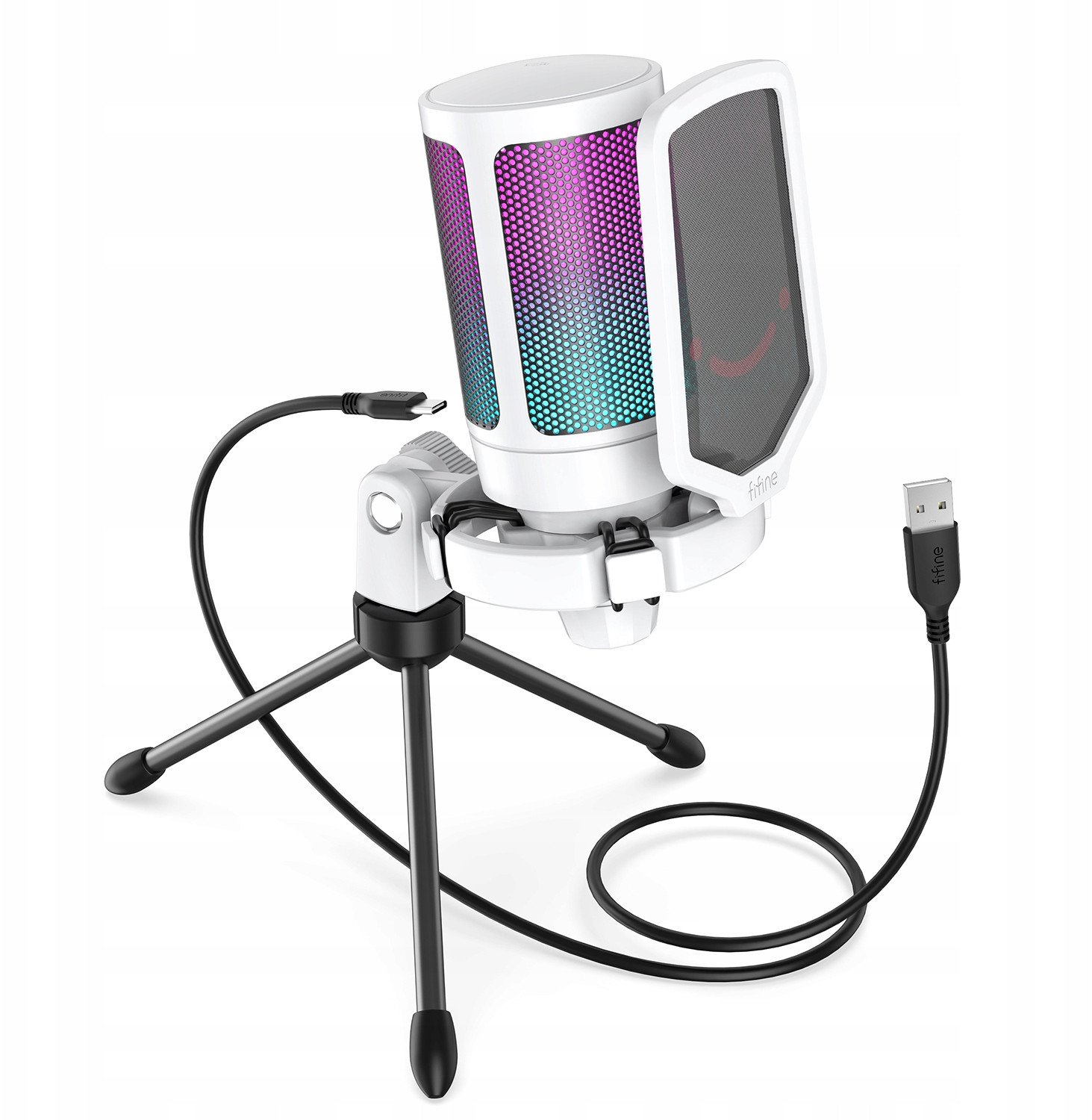 Гејминг микрофон Fifine AmpliGame A6VW, USB, RGB, бел