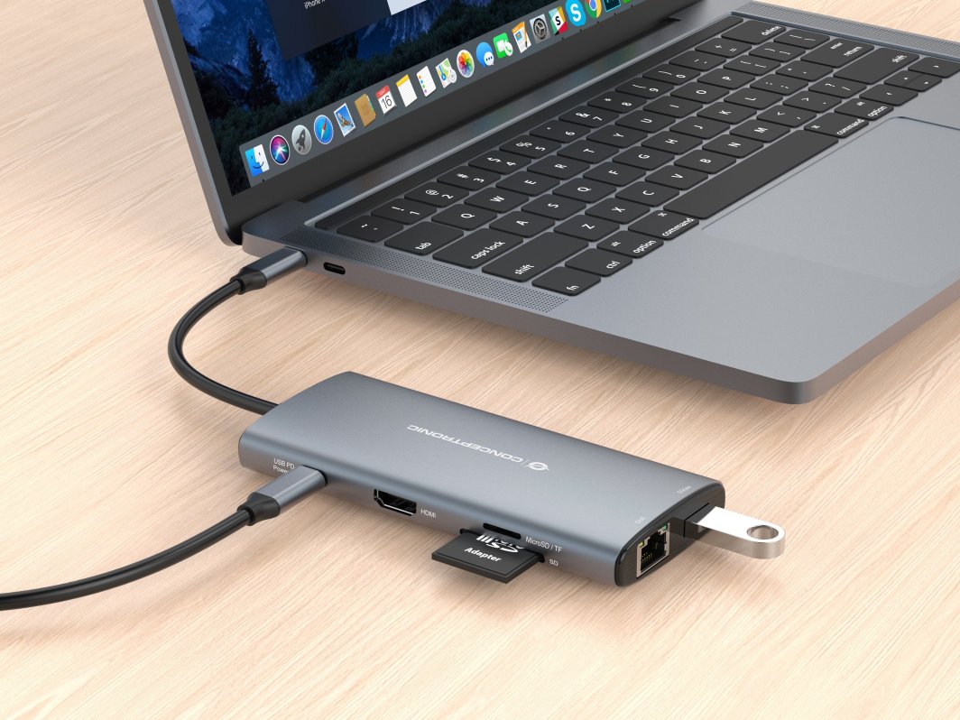 Docking station CONCEPTRONIC DONN06G, 10 në 1, USB 3.2 Gen 1, HDMI, USB-C PD 100W, gri
