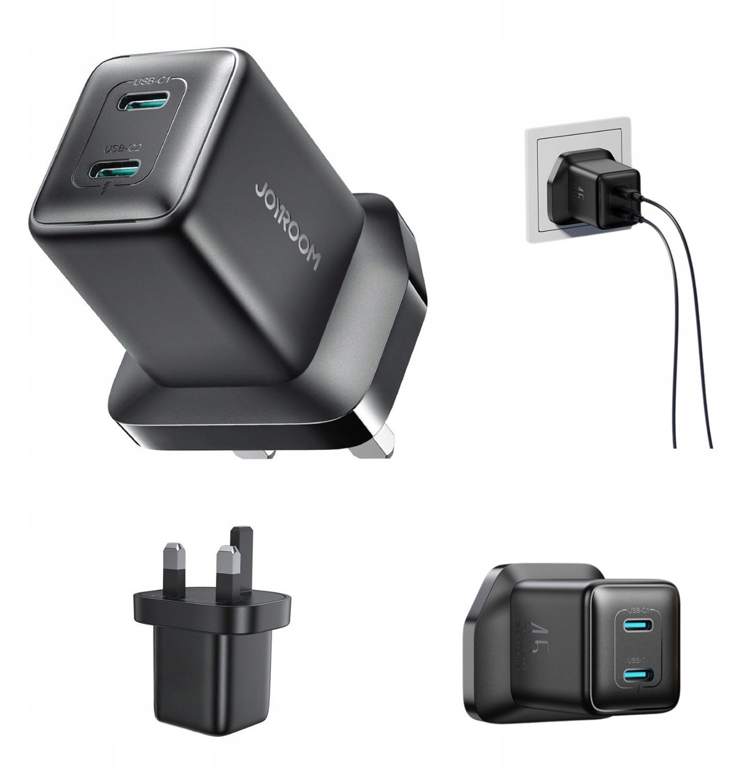 Karikues muri Joyroom JR TCG17, 45W, 2x USB C, prizë UK, i zi