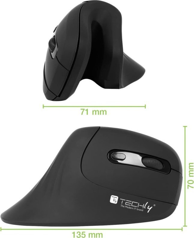 Maus pa tela Techly Wireless, vertikal, 3200 DPI, i zi