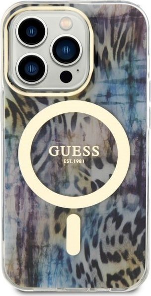Mbulesë telefoni Guess Leopard MagSafe, iPhone 14 Pro Max, polikarbonat dhe TPU, blu