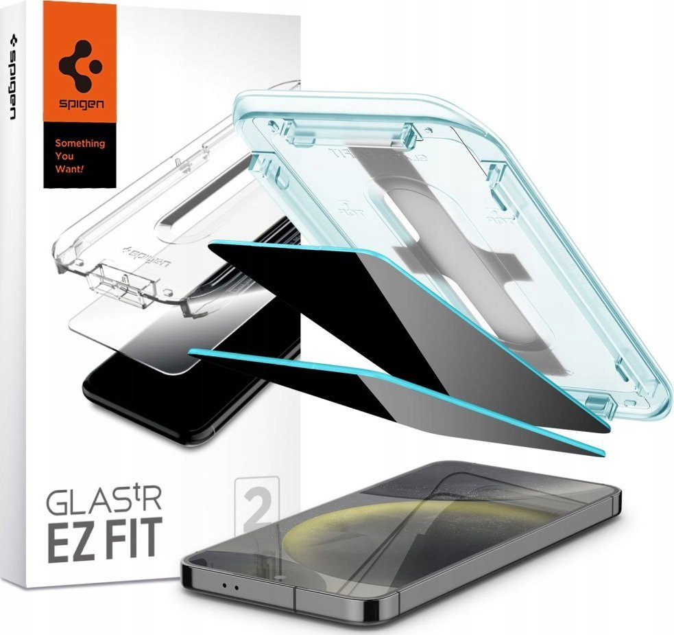 Xham mbrojtës Spigen Glass TR EZ Fit Privacy, 2 copë, për Samsung Galaxy S24, transparent