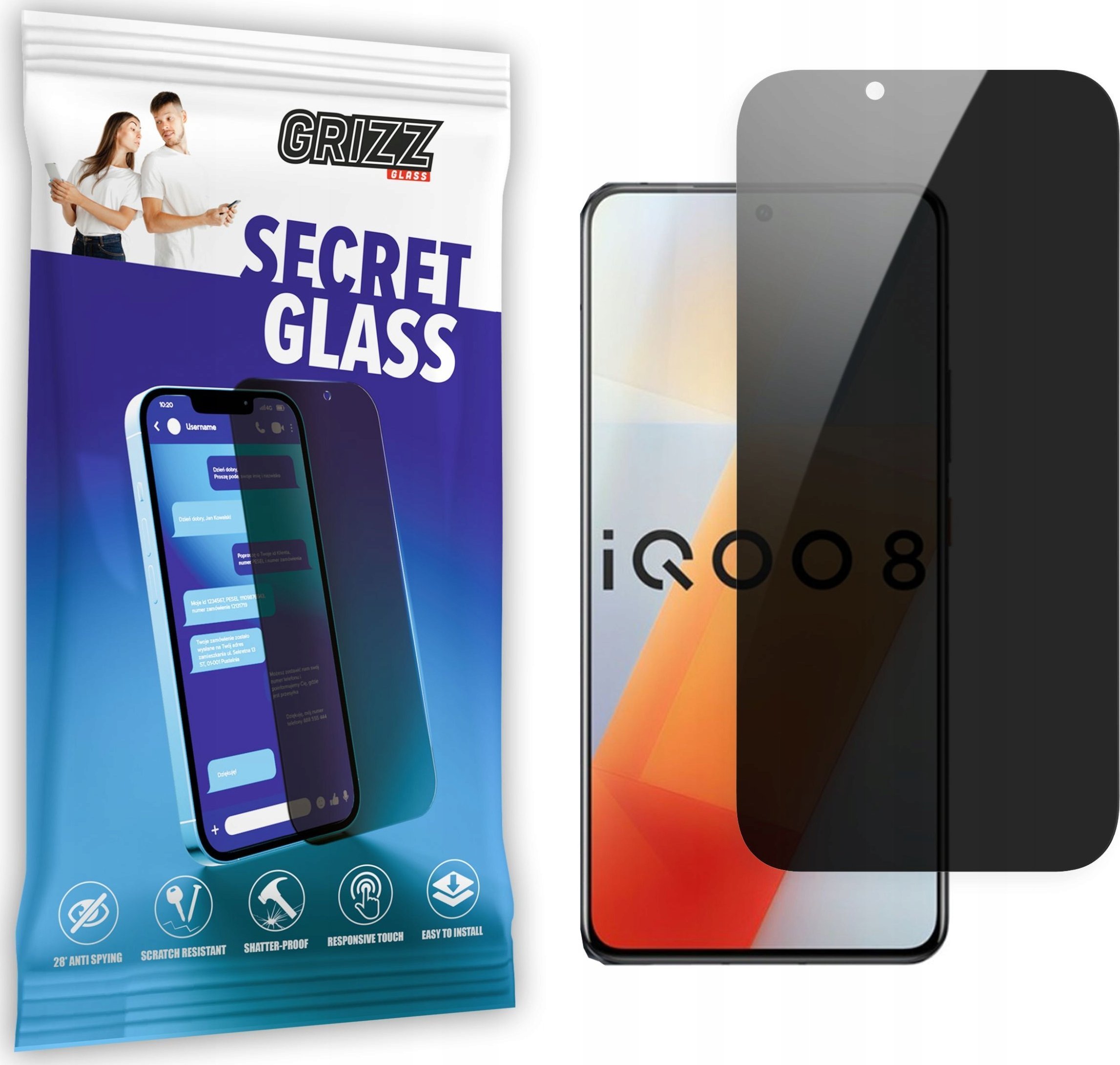 Xham privatësie Grizz SecretGlass për Vivo IQOO 8 5G, mbrojtës ekrani, i tejdukshëm
