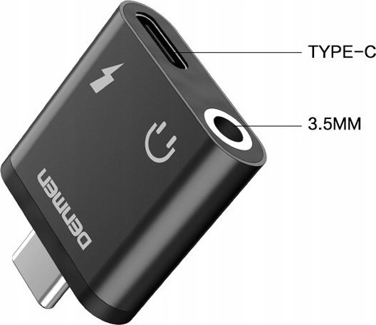 Adapter audio Denmen, USB C në 3.5mm, alumini, i zi