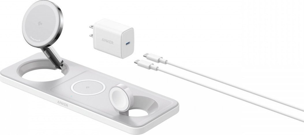 Karikues wireless Anker MagGo 3 në 1, MagSafe, karikim i shpejtë, i bardhë