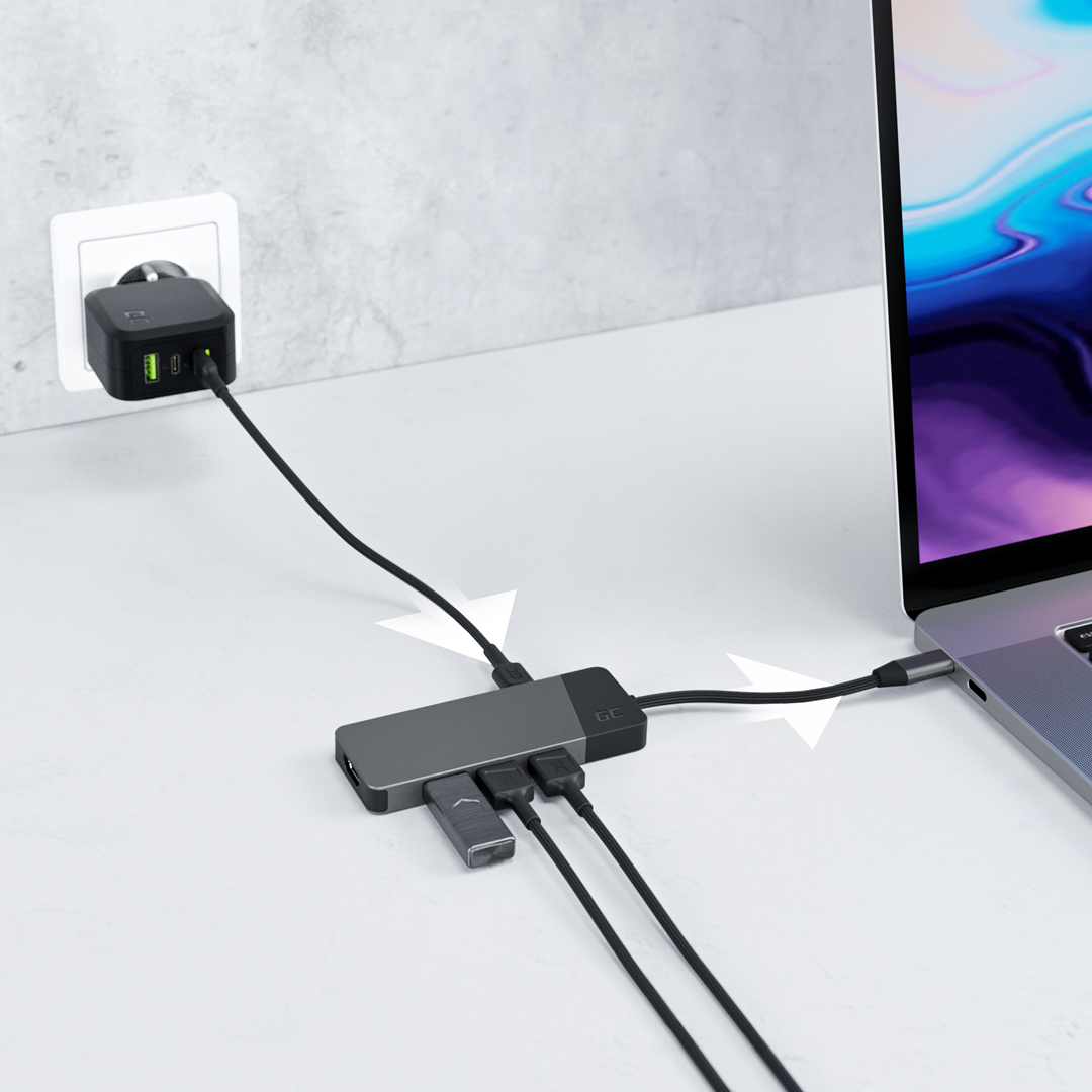 Qendër USB-C Green Cell HUBGC01, 7-në-1, 4K 60Hz, 85W, i hirtë