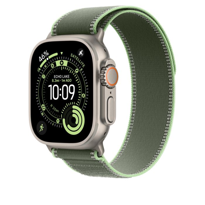 Apple Watch 49mm Loop, Green/Neon Trail Loop, M/L, Natural Titanium Finish