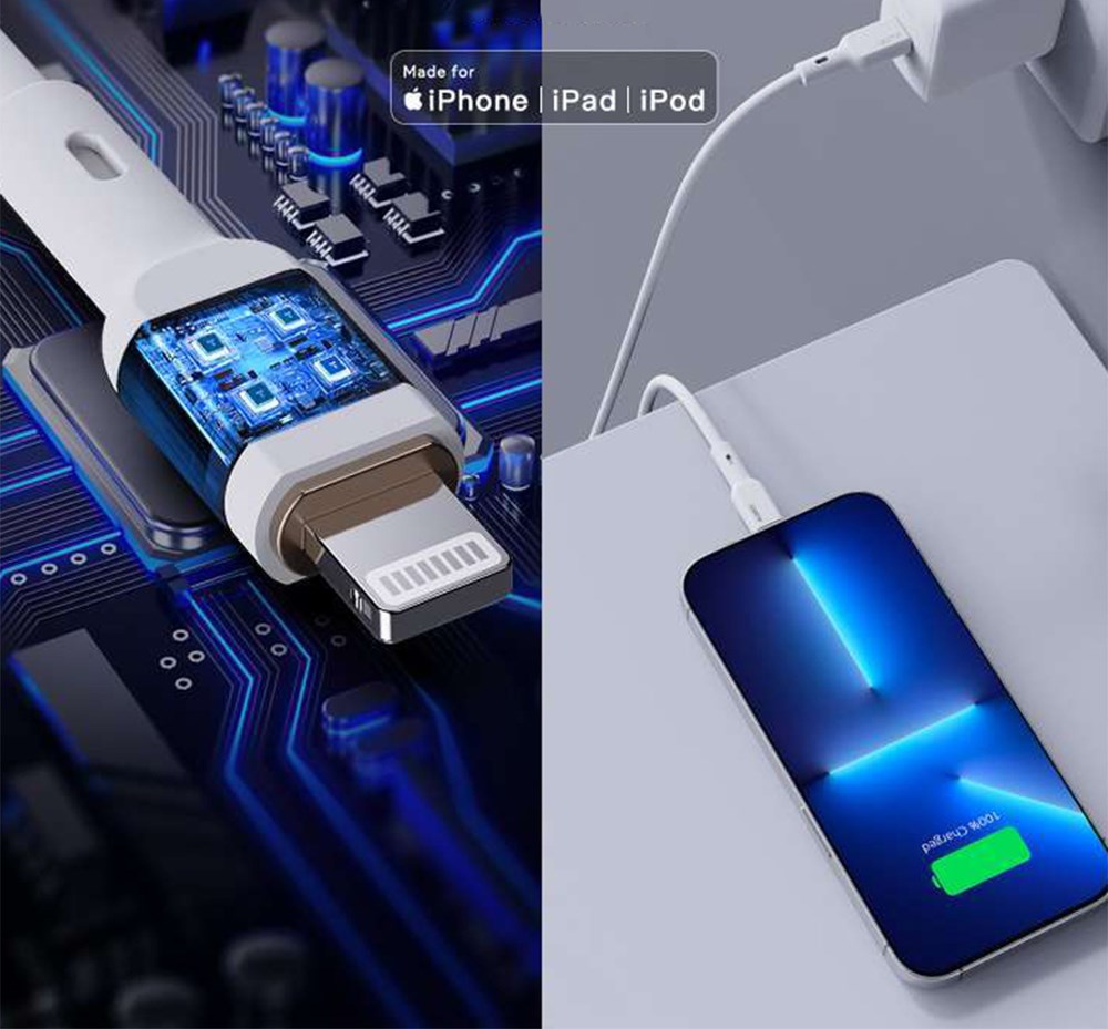 Kabllo Aukey, Lightning / USB C, 1.8 m, e bardhë, e zezë