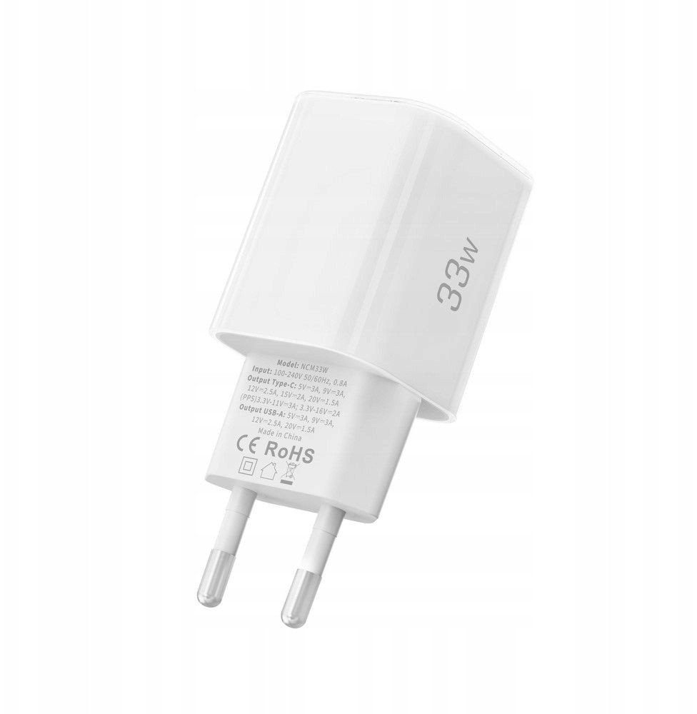 Полнач за мрежа Tech-Protect NCM33W, 33W, 2 порти PD QC3.0, бел