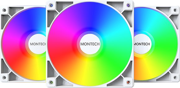 Ventilator kase Montech GF120 ARGB PWM, set 3x120mm, me fan hub, i bardhë