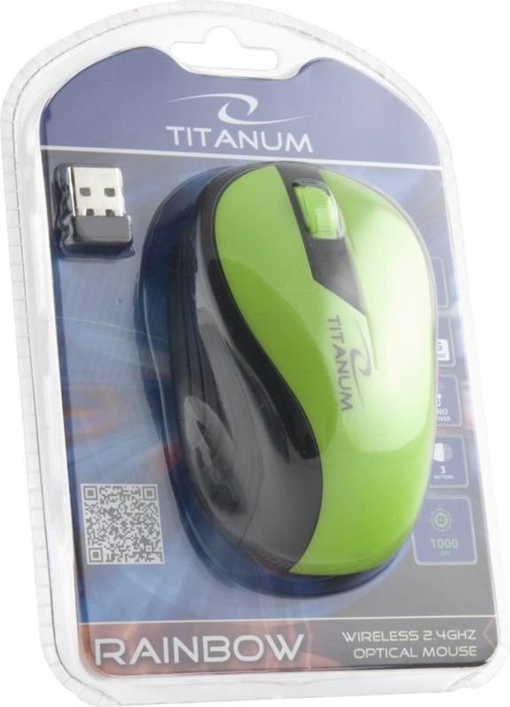 Maus Titanum TM114G, USB, 3 butona, 1000 DPI, wireless, i gjelbër/zi