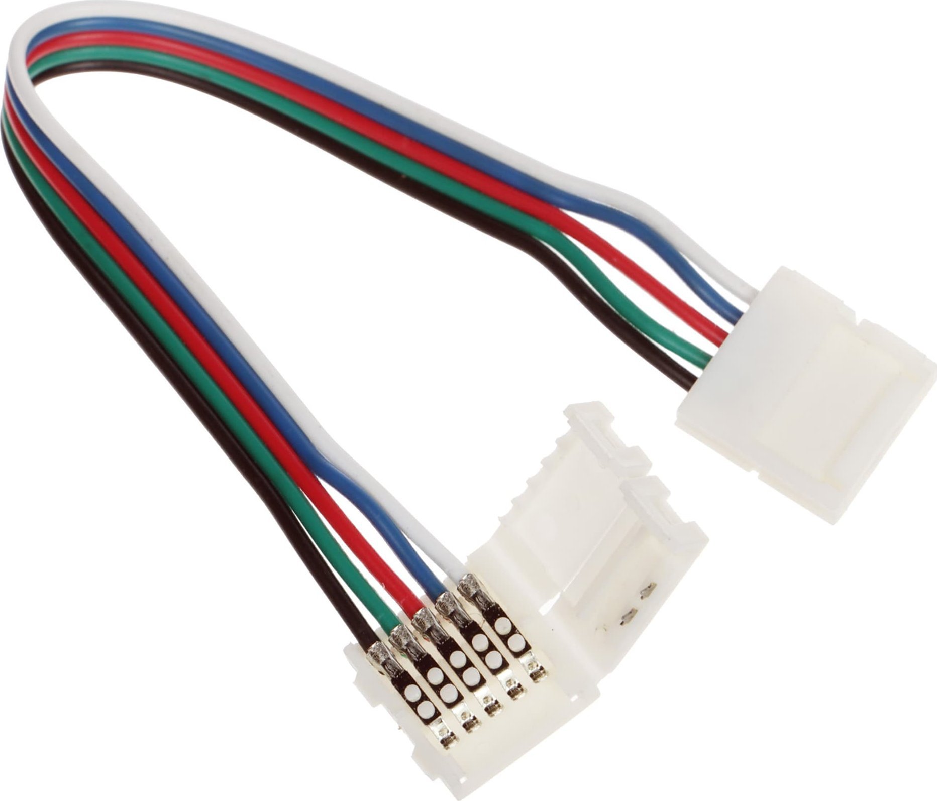 Konektor dyanësh LED RGBW, për shirita 12mm, me kabllo, i bardhë